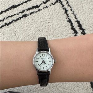 Timex Black Leather Strap Mini Watch